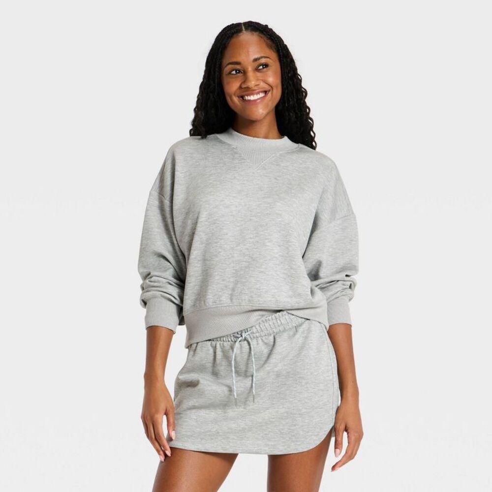 Women's Airy Sleek Pique Crewneck Sweatshirt - All In Motion Heathered Gray XL